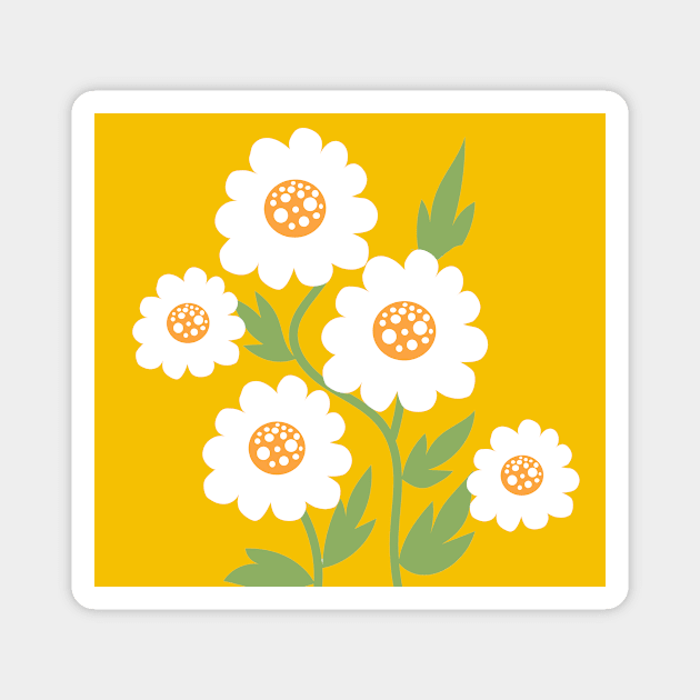 Flor Abstracta blanca en fondo amarillo Magnet by FunPrintCraftTienda