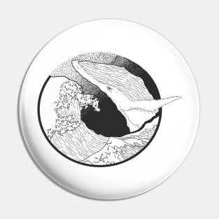 Black & White Hokusai Whale Pin