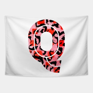 Letter Q Watercolour Leopard Print Alphabet Red Tapestry