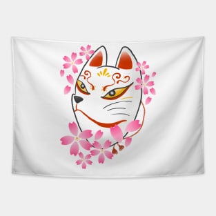 Japanese White Fox God Mask Art Kyoto Vintage Japan Sakura Samurai Tattoo T Shirt Tapestry