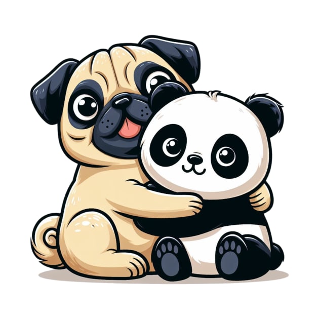 Panda Bear and Pug Dog Hugging by Shawn's Domain