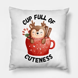 Cup Full of Cuteness, adorable cute reindeer Pillow