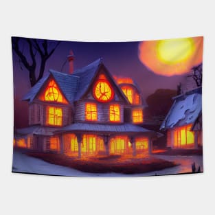 Halloween Horror House in the Snow Tapestry