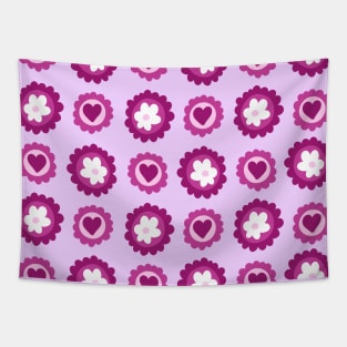 Cute Girly Retro Pink Valentines Hearts and Flowers Pattern, made by EndlessEmporium Tapestry