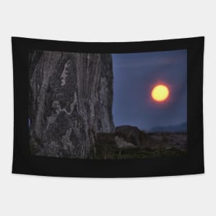 Woman in the Stones and the full moon rising Tapestry