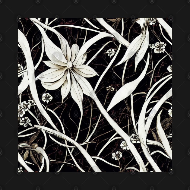 Black and White Vintage Floral Cottagecore Romantic Flower Peony Rose Leaf Design by VintageFlorals