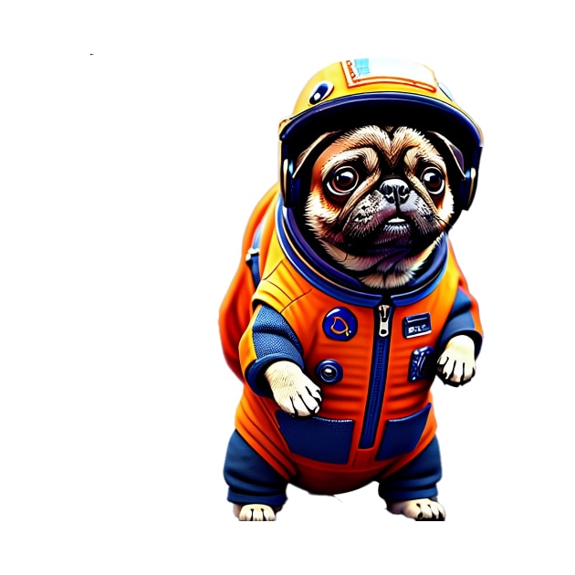 Cute Pug in Orange Space Suit - Adorable Dog Astronaut Design by fur-niche