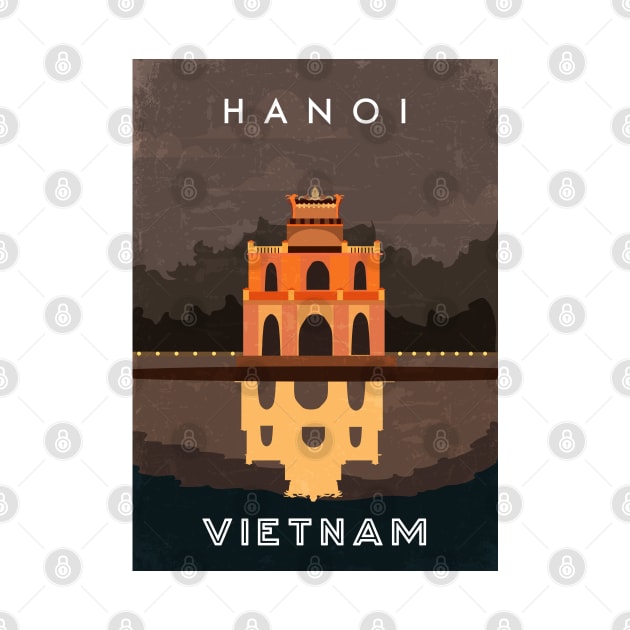 Hanoi, Vietnam. Retro travel poster by GreekTavern
