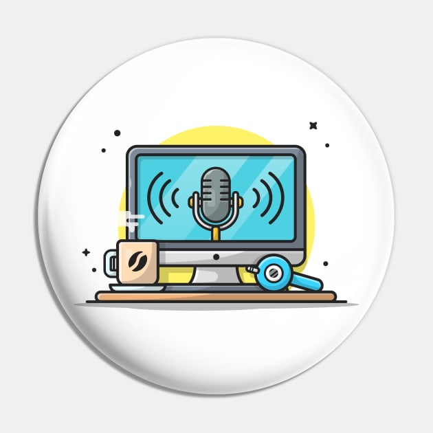 Monitor with Speaker, Hot Coffee and Headphone Cartoon Vector Icon Illustration Pin by Catalyst Labs