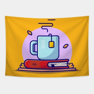 Hot Tea with Book Cartoon Vector Icon Illustration Tapestry