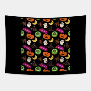 Halloween - Pattern - Spooky bats , pumpkin, cats, moon, cake, witch Tapestry