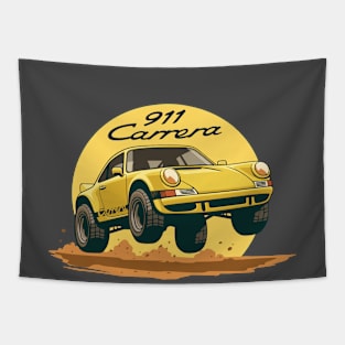 car 911 carrera offroad rally dakar yellow Tapestry