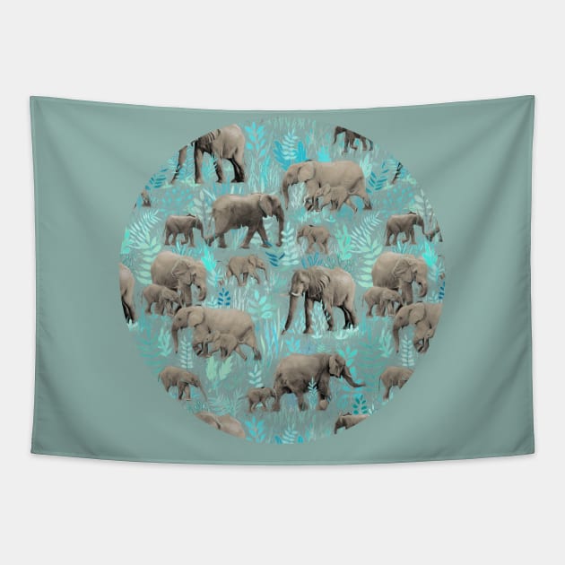 Sweet Elephants in Soft Teal Tapestry by micklyn