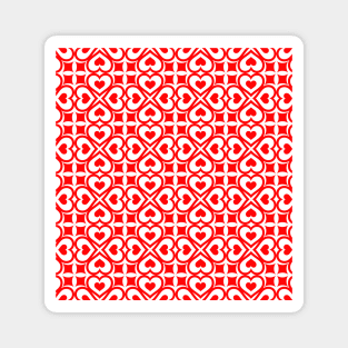 Red Heart Pattern On White Background Art Print Pattern Design Magnet