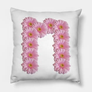 Letter n Pink Gerbera Daisy Pillow