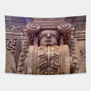 Stone cartel and volute with carved angel Tapestry