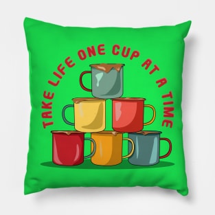 Colorful Coffee Cup Pyramid - Motivational Java Delight Pillow