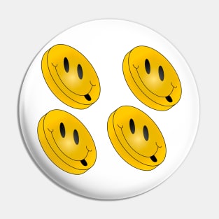 Four happy Emojis smiling. Smiling retro emoticon. Number four is the lucky number. Pin