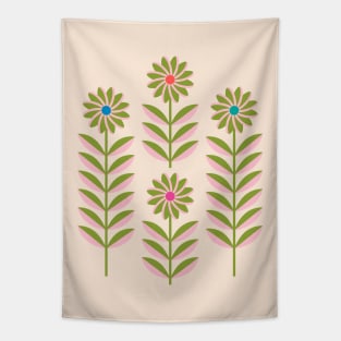 LOVE ME LOVE ME NOT Folk Art Mid-Century Modern Scandi Floral in Pink and Green on Cream - UnBlink Studio by Jackie Tahara Tapestry