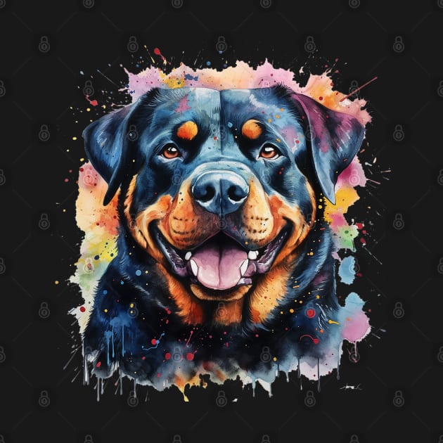 Rottie Rottweiler Bright Watercolor Painting by nonbeenarydesigns