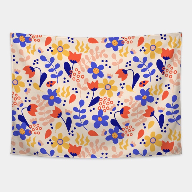 Intense Color Wild Flower Chaotic Pattern Tapestry by Simplulina