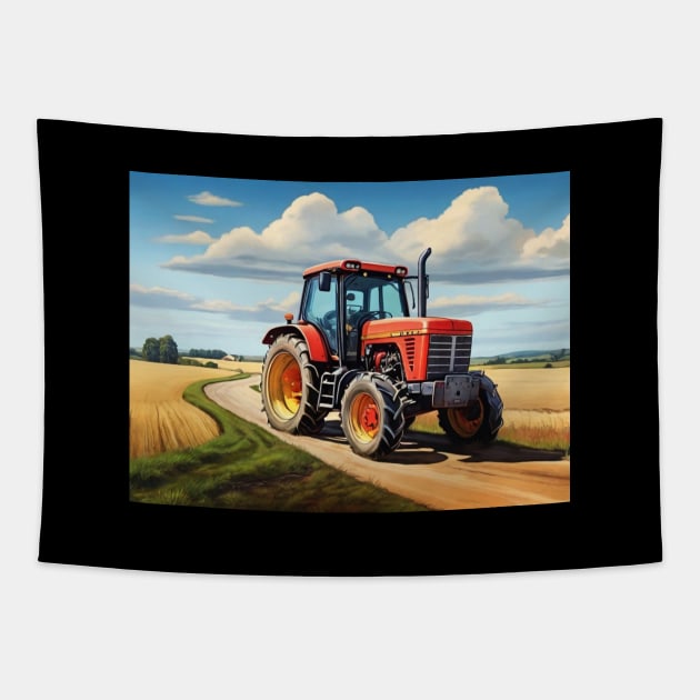 Tractor Truck Trucking Country Road Agriculture Vintage Tapestry by Flowering Away