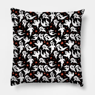 Creepy Cute Ghosts and Stars Black Halloween Pattern Pillow