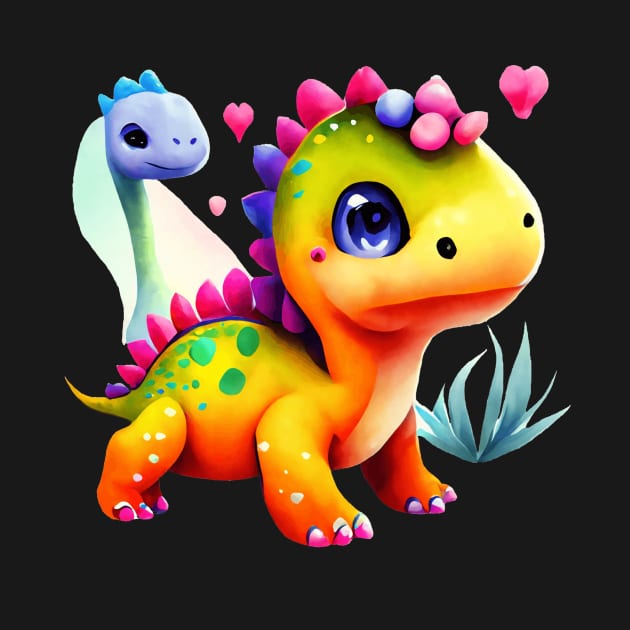 Adorable Cartoon Dinosaur with Hearts on Head by sufian