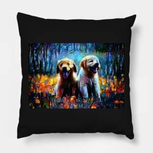 Golden Labrador Puppies - Autumn Colors Background Pillow