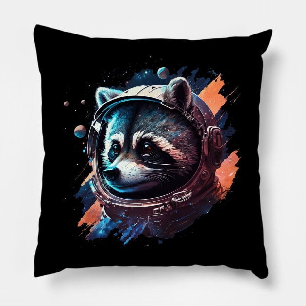 raccoon in space Pillow by a cat cooking