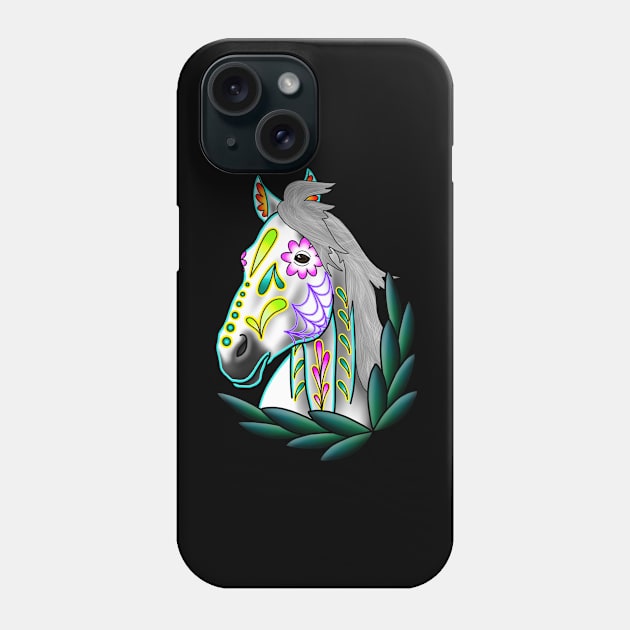 Day of the Dead White Sugar Skull Horse Phone Case by prettyinink