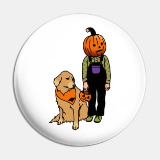 Pumpkin Boy With His Dog Pin