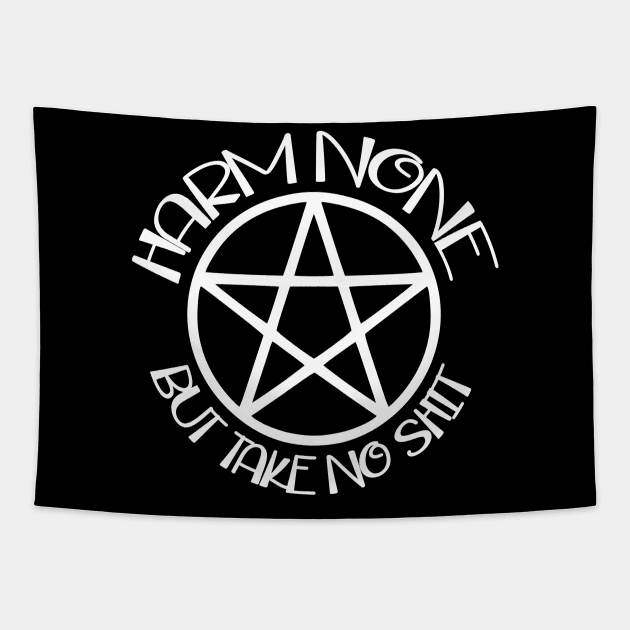 Harm None But Take No Shit Cheeky Witch Wiccan Pentacle Tapestry by Cheeky Witch