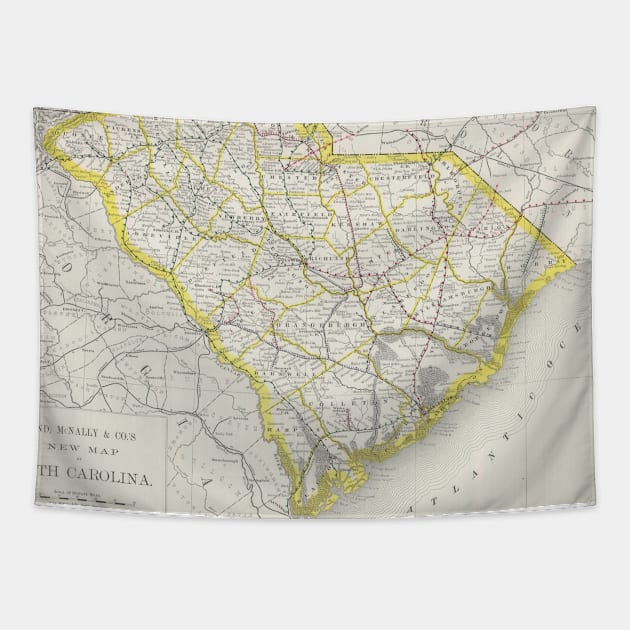 Vintage Map of South Carolina (1889) Tapestry by Bravuramedia