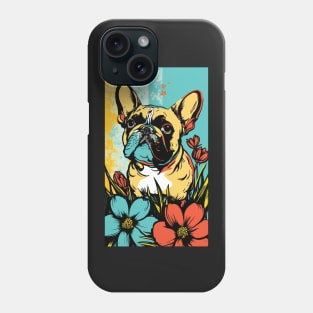 French Bulldog Vibrant Tropical Flower Tall Retro Vintage Digital Pop Art Portrait Phone Case