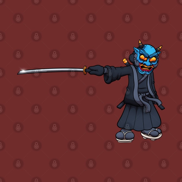 Japanese Warrior With Blue Oni Mask by TheMaskedTooner