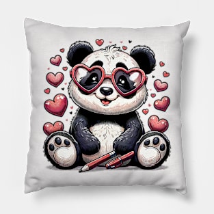 Panda Heart Glasses Cute Valentines Day Bear Animal Pillow