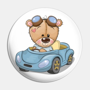 Cute teddy bear sitting behind the wheel of a car Pin