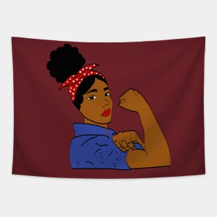 Black Woman Rosie The Riveter Afro Puff Tapestry