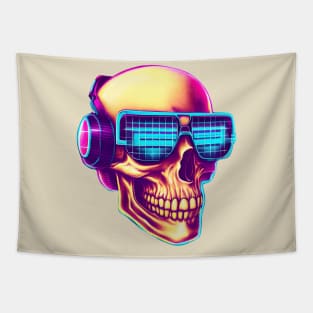 Synthwave skull with sunglasses and headphones Tapestry