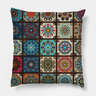 Vintage patchwork with floral mandala elements Pillow