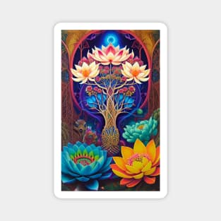 Tree of Life Mandala Lotus FLowers Magnet