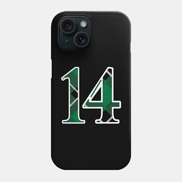 14 Sports Jersey Number Green Black Flannel Phone Case by Design_Lawrence