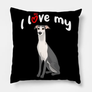 I Love My Black & White Whippet Dog Pillow