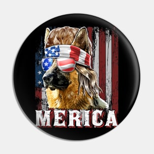 Merica German Shepherd Mullet July 4th American Flag Pin