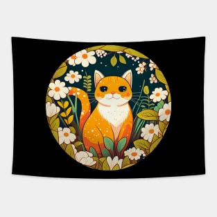 Floral kitty - Cat Filled With Flowers Tapestry