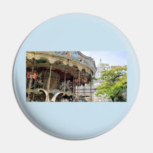 Paris Montmartre Carousel and Sacre-Coeur in Summer Pin