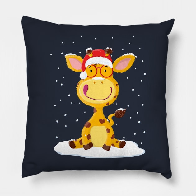 Gregor Giraffe In The Christmas Snow Pillow by brodyquixote