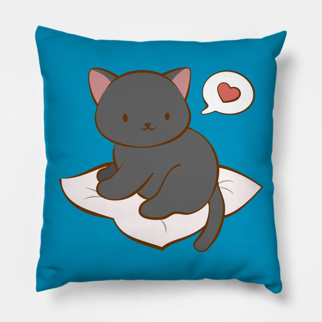 Kawaii Black Cat Love Black Cat Pillow Teepublic Au