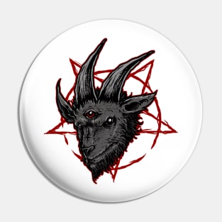 Black Baphomet Goat Head over Red Pantagram Pin